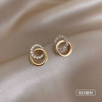 1 Pair Simple Style Round Square Heart Shape Alloy Plating Inlay Rhinestones Pearl Women's Drop Earrings sku image 7