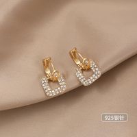 1 Pair Simple Style Round Square Heart Shape Alloy Plating Inlay Rhinestones Pearl Women's Drop Earrings sku image 28