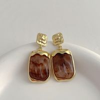 Simple Style Square Resin Copper Irregular Plating Earrings 1 Pair sku image 2
