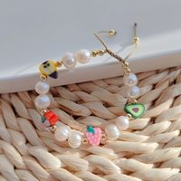 Fashion Fruit Pearl Soft Clay Copper Knitting Plating Bracelets 1 Piece main image 3