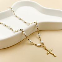 Fashion Cross Stainless Steel Titanium Steel Pearl Plating Pendant Necklace 1 Piece main image 3