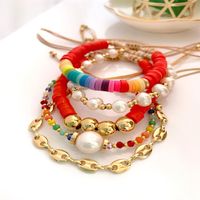 1 Piece Ethnic Style Colorful Pearl Soft Clay Copper Knitting Plating Gold Plated Women's Bracelets sku image 6