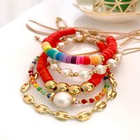 1 Piece Ethnic Style Colorful Pearl Soft Clay Copper Knitting Plating Gold Plated Women's Bracelets main image 1