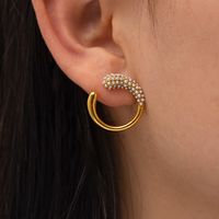 Fashion Geometric Stainless Steel Inlay Artificial Pearls Ear Studs 1 Pair main image 2