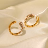 Fashion Geometric Stainless Steel Inlay Artificial Pearls Ear Studs 1 Pair main image 6