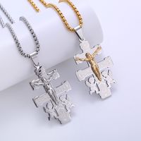 304 Stainless Steel 18K Gold Plated Hip-Hop Punk Cross Angel Angel Wings No Inlaid Pendant Necklace main image 1