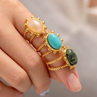 Simple Style Stainless Steel Inlay Gem 18k Gold Plated Open Ring main image 5