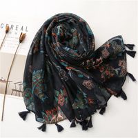 Women's Ethnic Style Ditsy Floral Cotton And Linen Tassel Winter Scarves main image 3