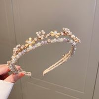 Fashion Flower Metal Inlay Artificial Pearls Rhinestones Hair Band 1 Piece sku image 2