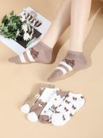 Women's Cute Letter Stripe Bear Cotton Crew Socks 5 Pairs main image 4