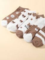 Femmes Mignon Lettre Bande Ours Coton Crew Socks 5 Paires main image 2