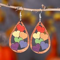1 Pair Retro Water Droplets Wood Hollow Out Women's Drop Earrings main image 1