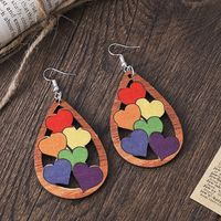 1 Pair Retro Water Droplets Wood Hollow Out Women's Drop Earrings main image 4