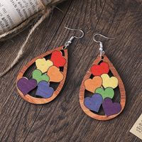1 Pair Retro Water Droplets Wood Hollow Out Women's Drop Earrings main image 2