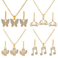 1 Set Fashion Crown Butterfly Notes Alloy Inlay Rhinestones Women's Jewelry Set main image 3
