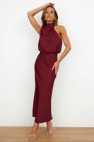 Women's Regular Dress Elegant Halter Neck Zipper Sleeveless Solid Color Midi Dress Banquet main image 5