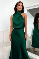 Women's Regular Dress Elegant Halter Neck Zipper Sleeveless Solid Color Midi Dress Banquet main image 2