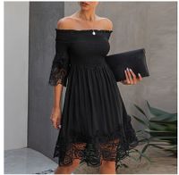 Women's Regular Dress Fashion Boat Neck Hollow Out Half Sleeve Solid Color Knee-length Daily main image 2