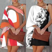 Women's A-line Skirt Fashion Off Shoulder Printing Long Sleeve Color Block Above Knee Party main image 1