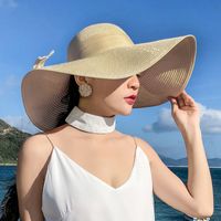 Women's Vacation Solid Color Bowknot Big Eaves Straw Hat main image 1