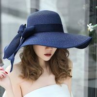 Women's Vacation Solid Color Bowknot Big Eaves Straw Hat sku image 13