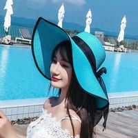 Women's Vacation Solid Color Bowknot Big Eaves Straw Hat sku image 15