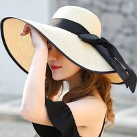 Women's Vacation Solid Color Bowknot Big Eaves Straw Hat sku image 5
