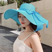 Women's Vacation Solid Color Bowknot Big Eaves Straw Hat sku image 3