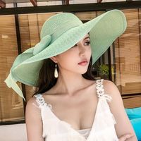 Women's Vacation Solid Color Bowknot Big Eaves Straw Hat sku image 10