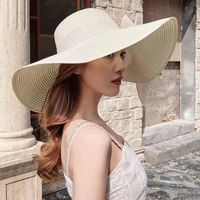 Women's Vacation Solid Color Bowknot Big Eaves Straw Hat sku image 2