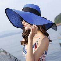Women's Vacation Solid Color Bowknot Big Eaves Straw Hat sku image 14