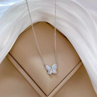 Lady Butterfly Shell Titanium Steel Plating Pendant Necklace 1 Piece sku image 2