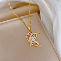 Elegant Butterfly Titanium Steel Copper Plating Inlay Zircon Pendant Necklace main image 4