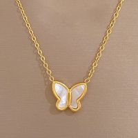 Lady Butterfly Shell Titanium Steel Plating Pendant Necklace 1 Piece main image 6