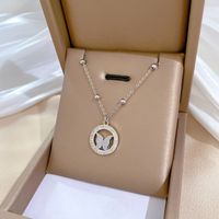 Wholesale Lady Butterfly Titanium Steel Plating Inlay Zircon Pendant Necklace main image 5