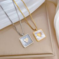 Lady Square Heart Shape Shell Titanium Steel Plating Pendant Necklace 1 Piece main image 1