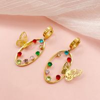 Retro Estrella Forma De Corazón Mariposa Acero Inoxidable Embutido Cristal Circón Aretes 1 Par sku image 3