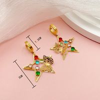 Retro Star Heart Shape Butterfly Stainless Steel Inlay Crystal Zircon Earrings 1 Pair main image 2