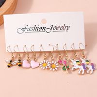 1 Set Fashion Heart Shape Flower Alloy Enamel Women's Drop Earrings sku image 4