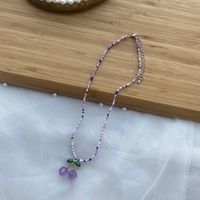 1 Piece Cute Cherry Artificial Crystal Pearl Beaded Women's Pendant Necklace sku image 1