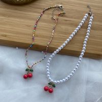 1 Piece Cute Cherry Artificial Crystal Pearl Beaded Women's Pendant Necklace main image 5