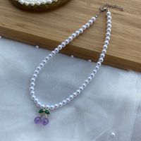 1 Piece Cute Cherry Artificial Crystal Pearl Beaded Women's Pendant Necklace main image 3