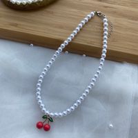1 Piece Cute Cherry Artificial Crystal Pearl Beaded Women's Pendant Necklace main image 4