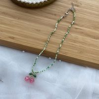 1 Piece Cute Cherry Artificial Crystal Pearl Beaded Women's Pendant Necklace sku image 3