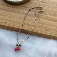 1 Piece Cute Cherry Artificial Crystal Pearl Beaded Women's Pendant Necklace sku image 4