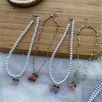 1 Piece Cute Cherry Artificial Crystal Pearl Beaded Women's Pendant Necklace main image 1