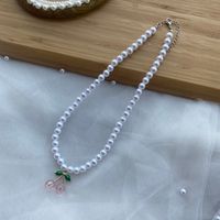 1 Piece Cute Cherry Artificial Crystal Pearl Beaded Women's Pendant Necklace sku image 6