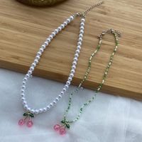 1 Piece Cute Cherry Artificial Crystal Pearl Beaded Women's Pendant Necklace main image 2