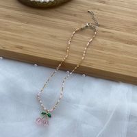 1 Piece Cute Cherry Artificial Crystal Pearl Beaded Women's Pendant Necklace sku image 2