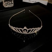 Women's Fashion Crown Alloy Hollow Out Inlay Rhinestones Pearl Crown sku image 1
